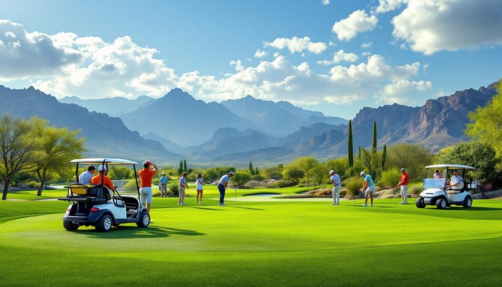 A beautiful lush course framed by desert and mountain scenery