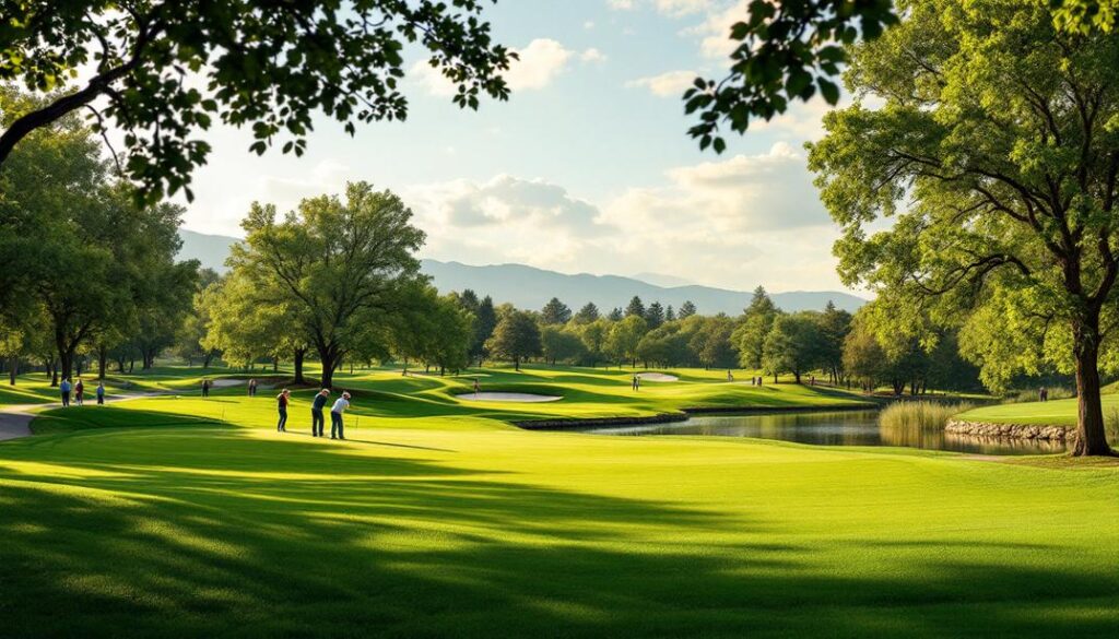 A cool elevated course nestled in the pines with lush greenery and mountain vistas