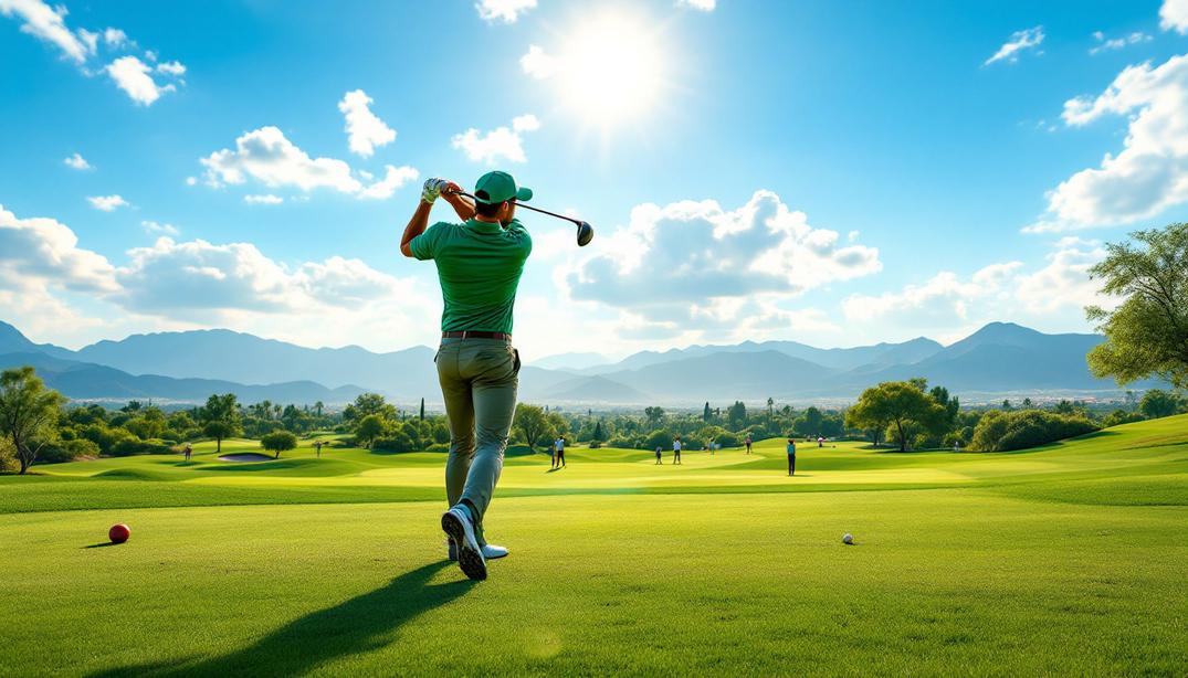 A luxurious golf course with well manicured greens and beautiful desert views