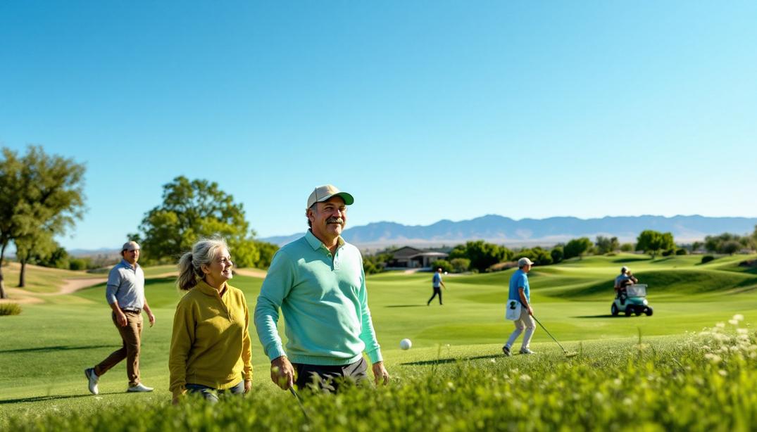 A serene golf course with wide fairways and scenic desert views