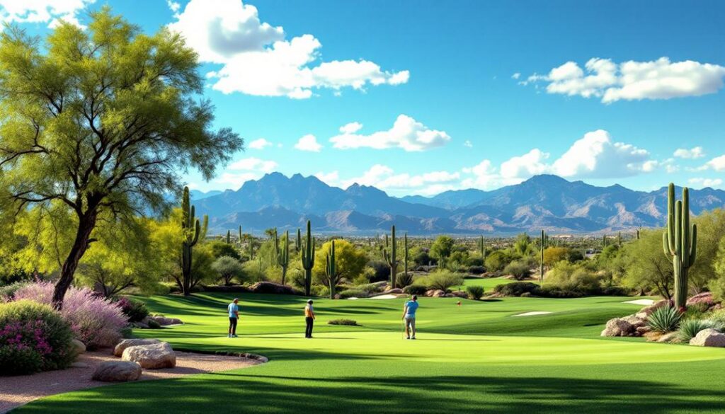 A stunning course with water features and panoramic desert views