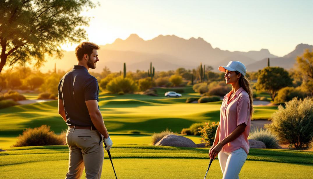 A top tier golf course with a mix of sand traps water features and pristine greens