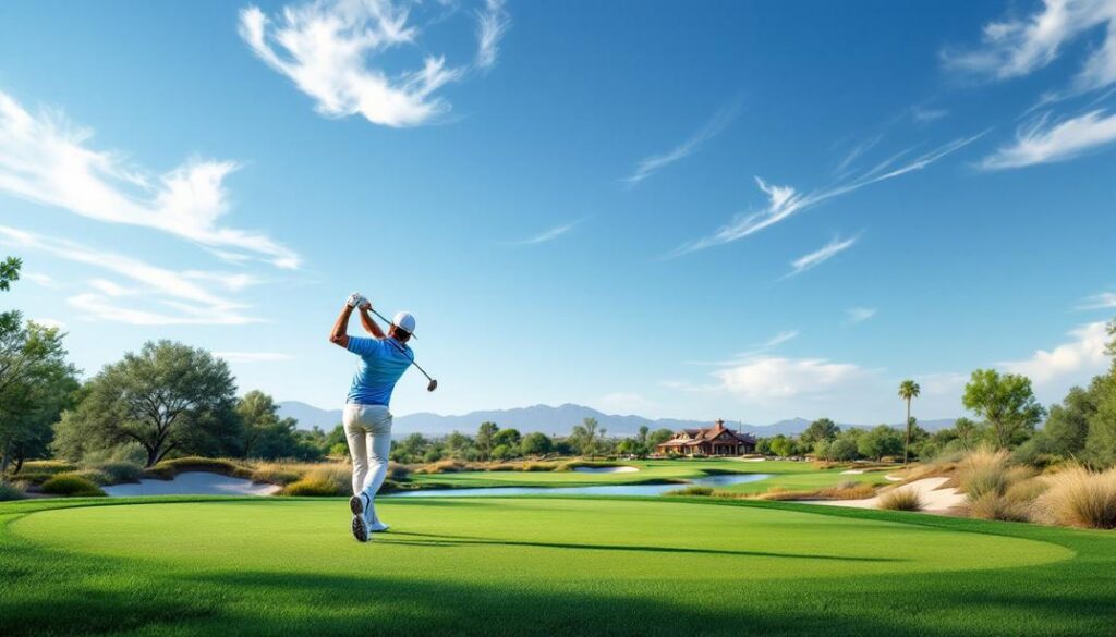A vast and sprawling golf course set against Arizonas desert backdrop