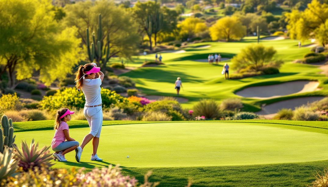 A well maintained course featuring rolling hills and lush greens