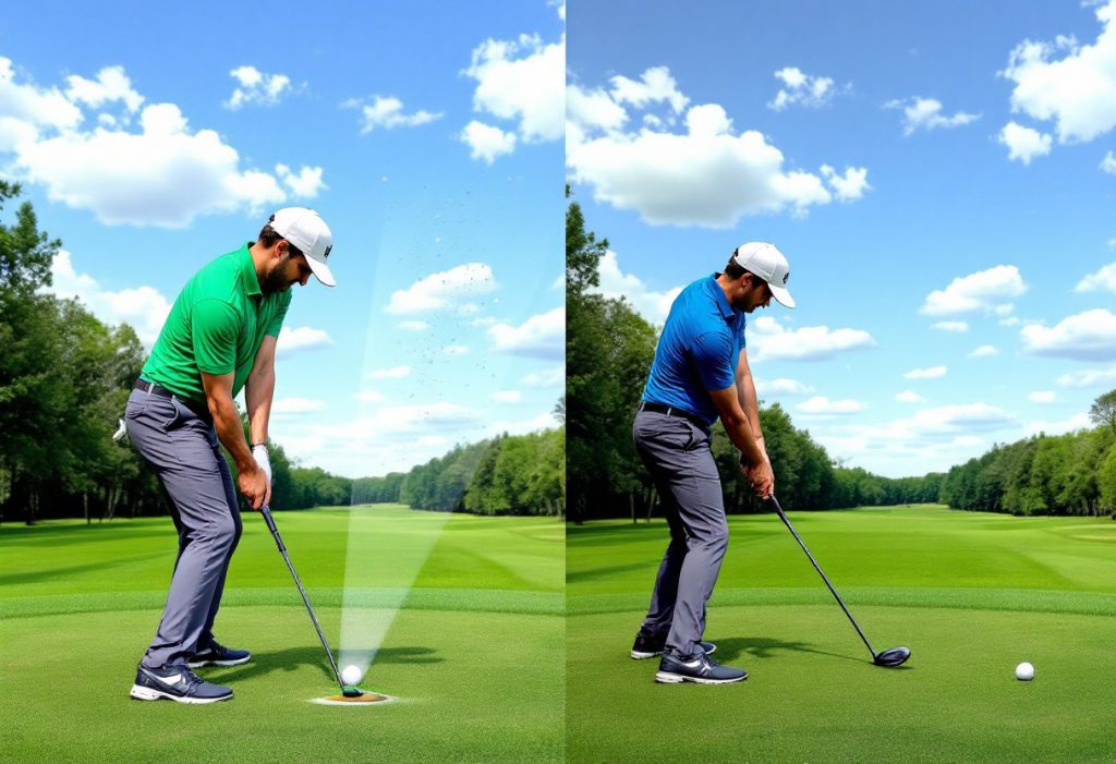 A golfer mid swing demonstrating a technique to correct common mistakes
